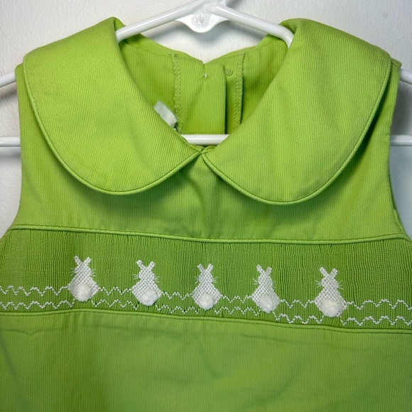 ZUCCINI Toddler Girls Green Smocked Peter Pan Collar Easter Bunny Dress | 4T - Picture 4 of 8